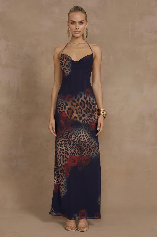 BENITO MAXI DRESS - BLACK LEOPARD