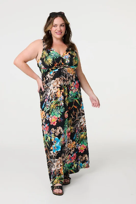 Tropical Print Empire Maxi Dress