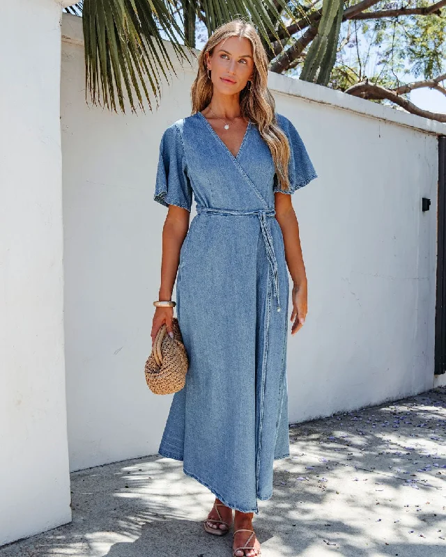 Denim Wrapped Front Maxi Dress