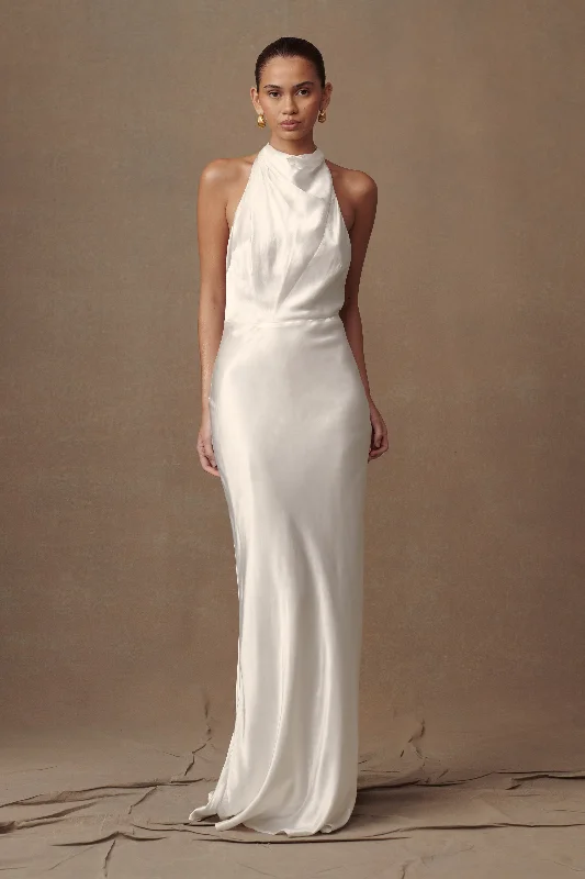 Esther Iridescent Satin Cowl Maxi Dress - Ivory