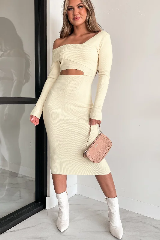 Fabulous Approach Asymmetric Cut-Out Bodycon Dress (Cream)