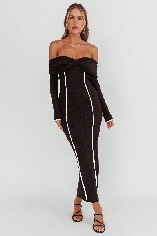 Genesis Off-Shoulder Long Sleeve Maxi Dress Black