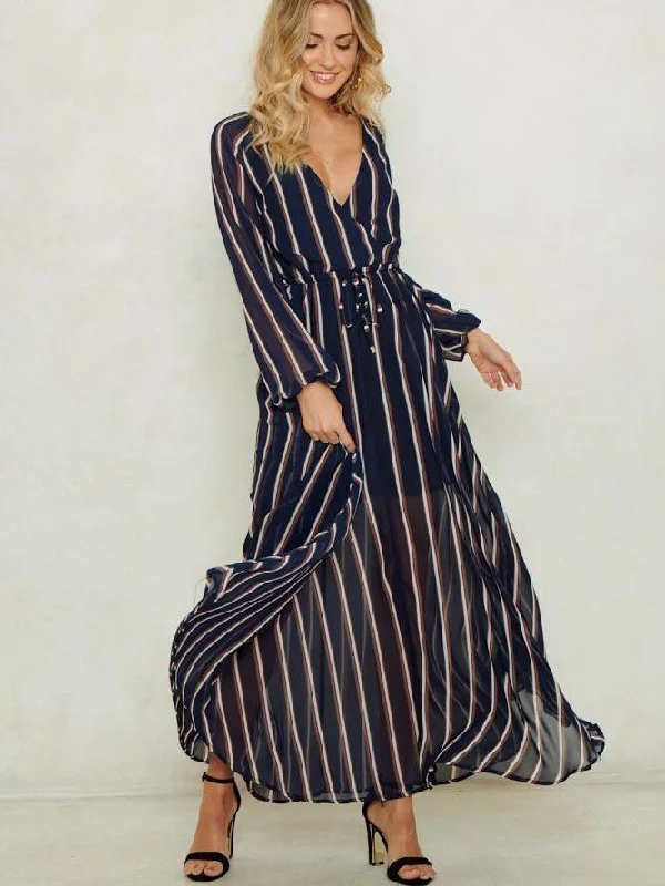 Genia Stripe Surplice Neck Maxi Dress