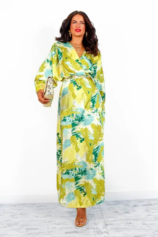 In My Imagination - Lime Green Printed Midi Dress