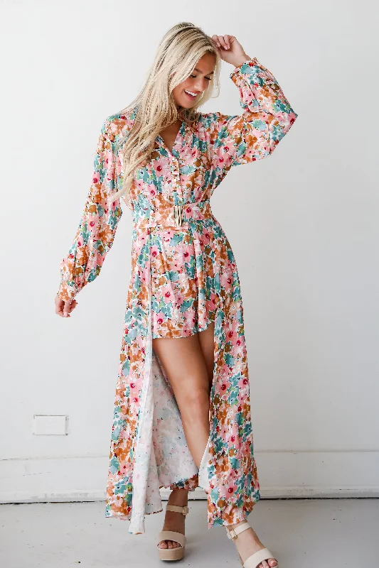 FINAL SALE - Most Beautiful Day Pink Floral Maxi Dress Romper