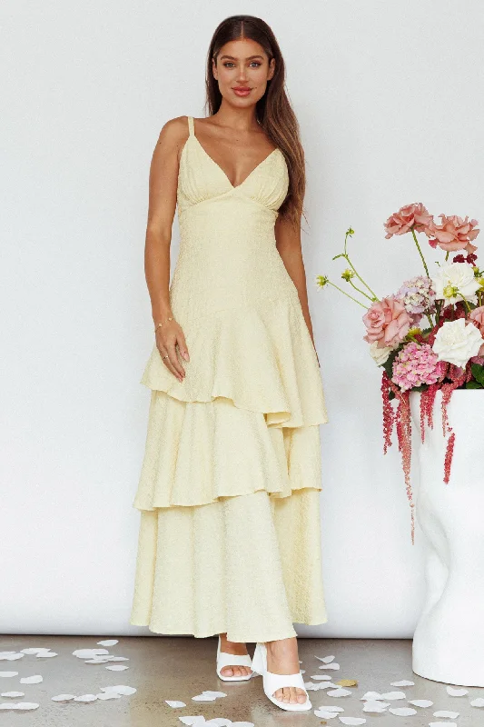 New Vibes Layered Hem Maxi Dress Lemon