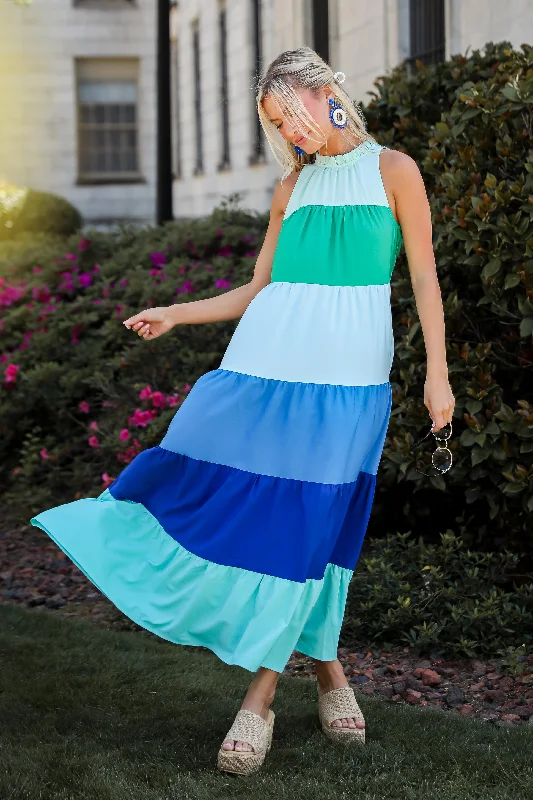 Ocean Skies Color Block Maxi Dress