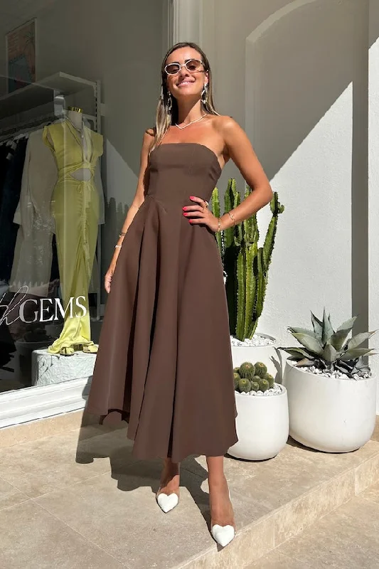 The Ultimate Muse Strapless Midi Dress Brown