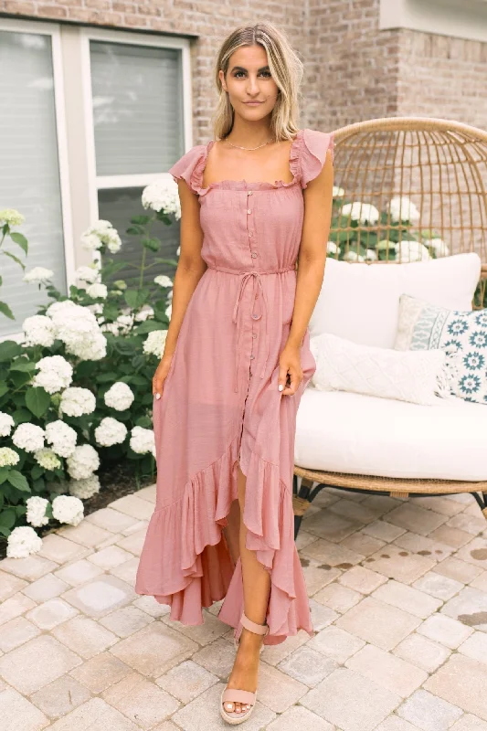 Blush Off the Shoulder Button Down High Low Maxi