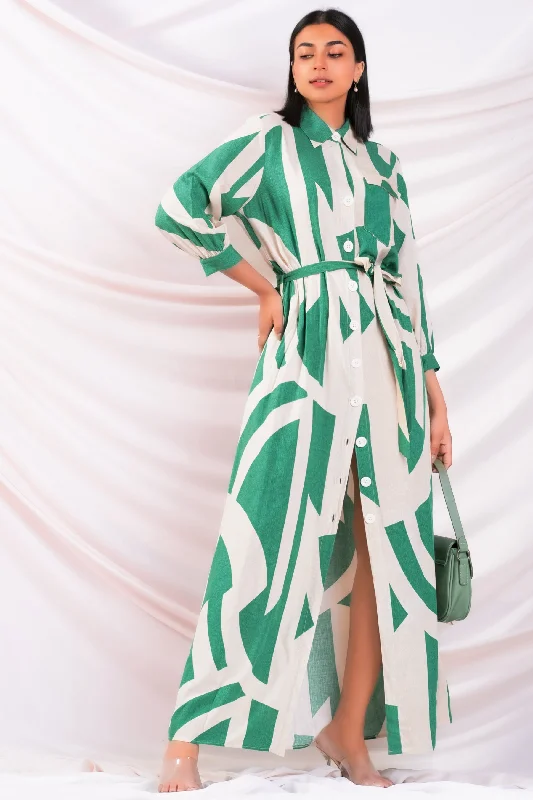 Printed Maxi Shirt Dress