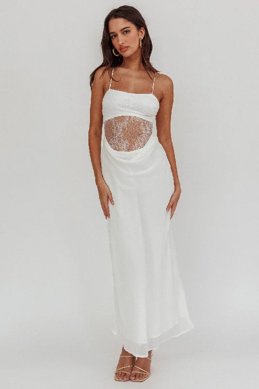 These Days Backless Lace Waist Maxi Dress White