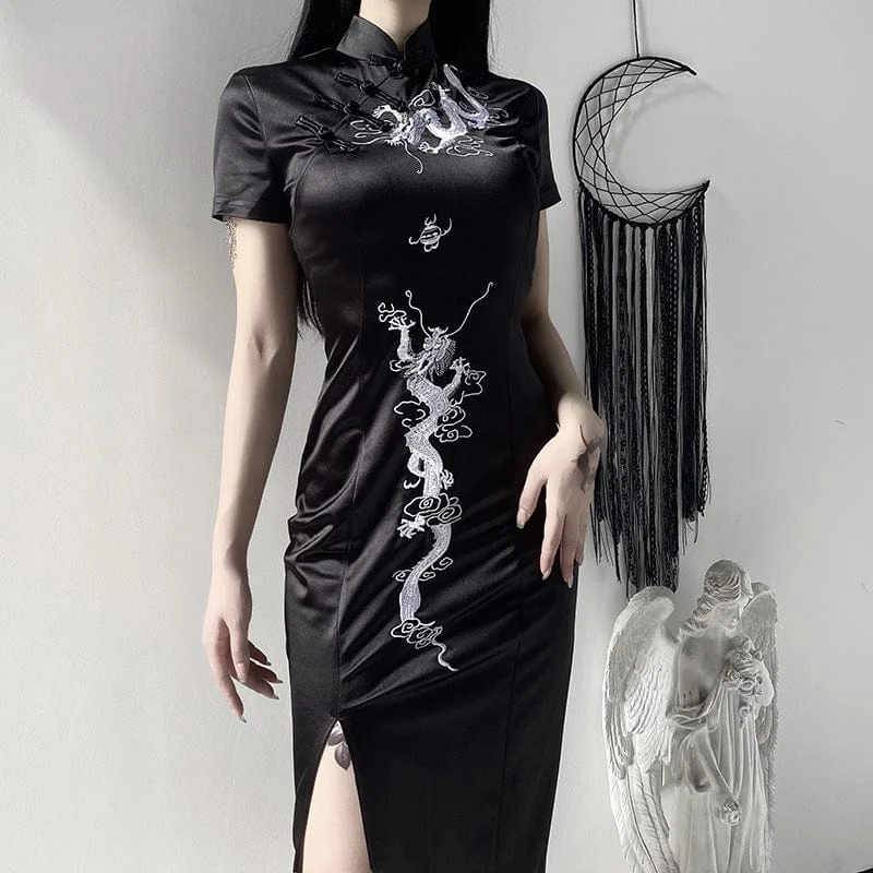 Women's Gothic Dragon Embroidered Cheongsam Dress