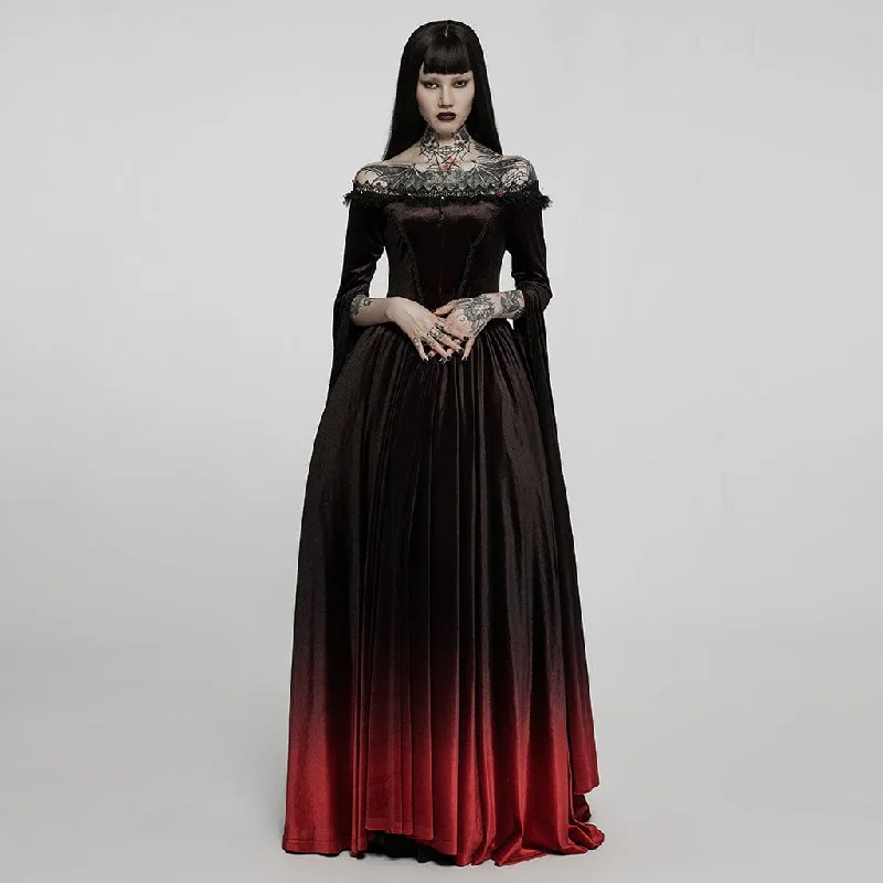 Women's Gothic Gradient Off Shoulder Flare Sleeved Maxi Dress Wedding Dress