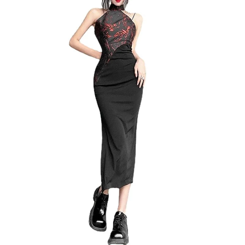 Women's Grunge Stand Collar Splice Cutout Dress