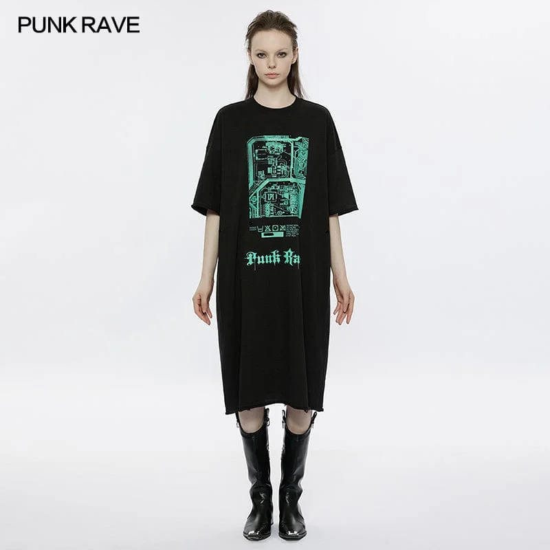 Women's Punk Circuit Printed Straight Dress with Belt