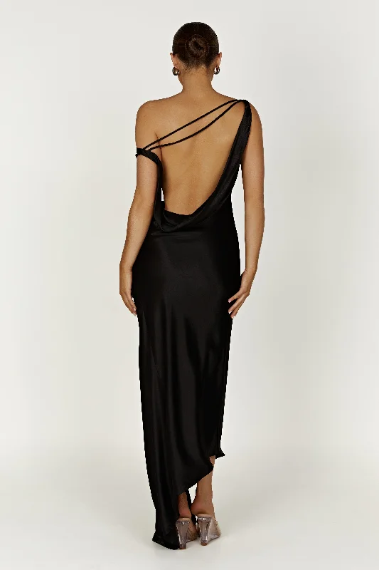 Yvette Slip Maxi Dress With Asymmetrical Hem - Black