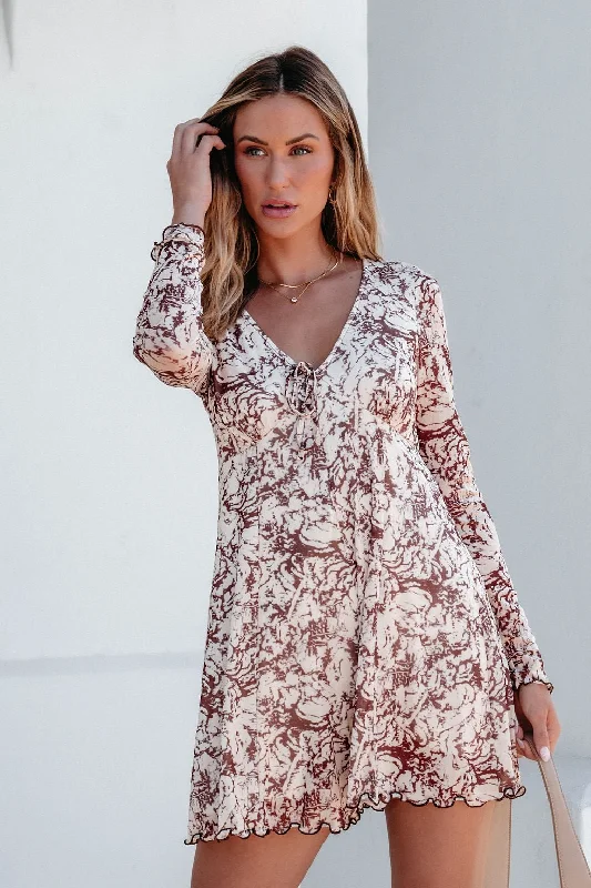 Brown Floral Print Romper Dress