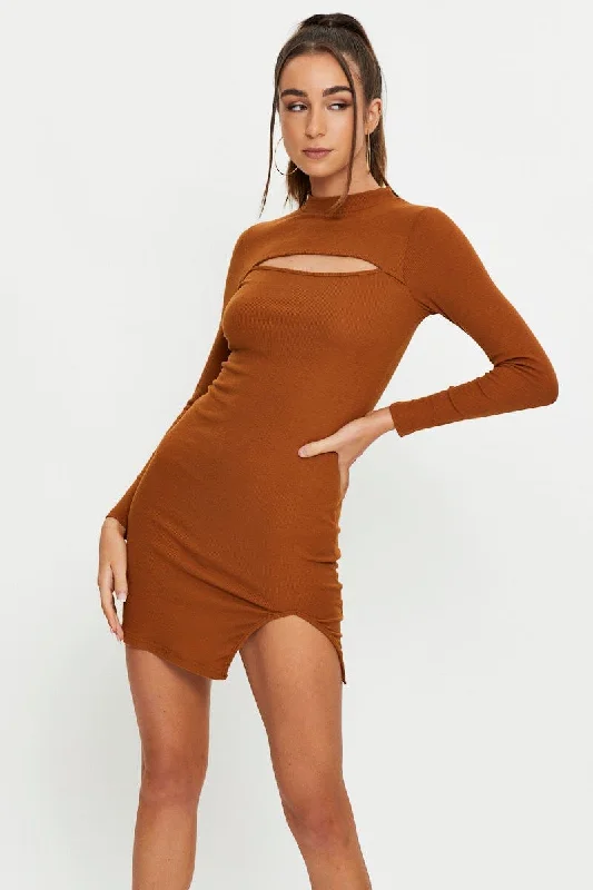 Brown Shrug Bodycon Dress