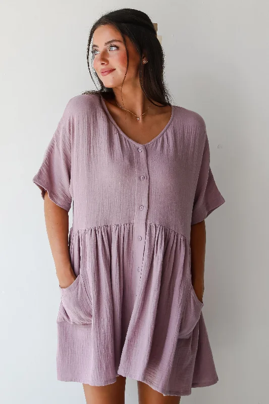 FINAL SALE - Cute On Cue Lilac Linen Babydoll Mini Dress