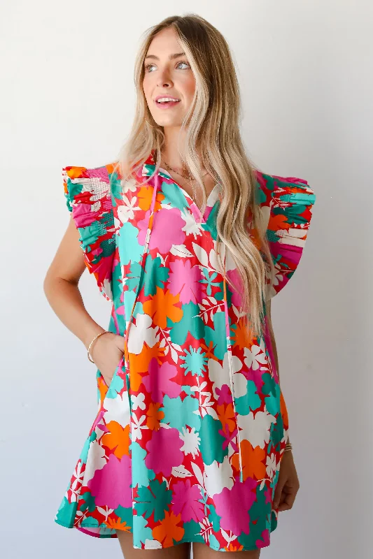 FINAL SALE - Flattering Disposition Pink Floral Ruffle Mini Dress