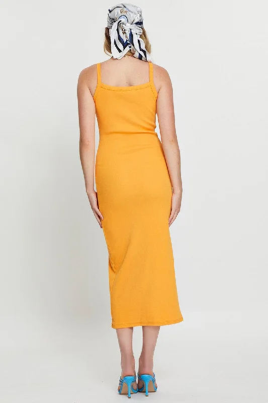 Orange Bodycon Dress Sleeveless Midi