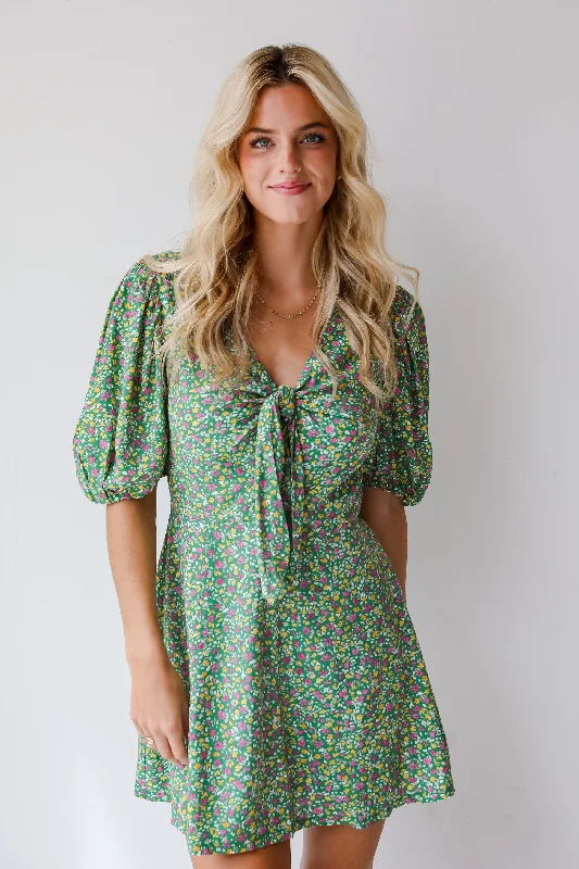 FINAL SALE - Perfect Whimsy Green Floral Mini Dress