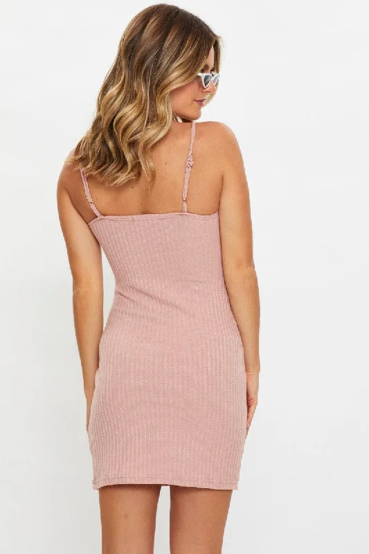 Pink Sleeveless Rib Jersey Mini Bodycon Dress