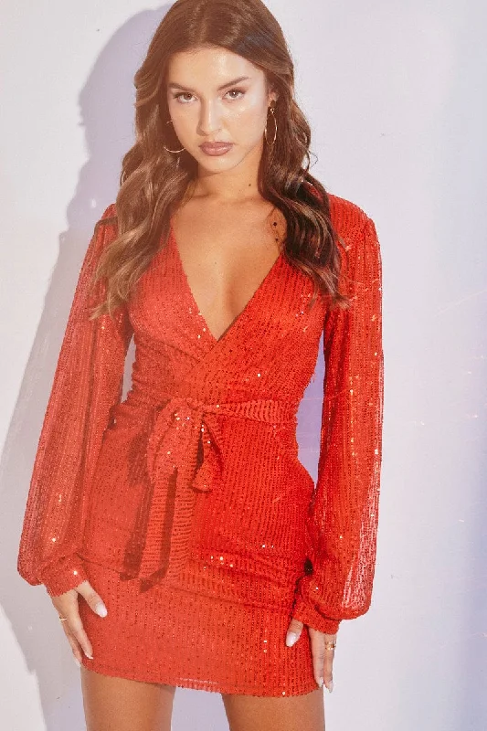 Red Sequin Bodycon Dress