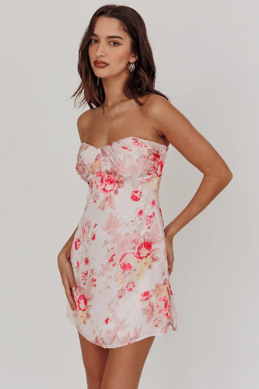 Sian Strapless Sweetheart Mini Dress Floral Pink