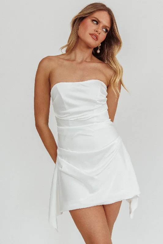 Toni Strapless Ruched Mini Dress White