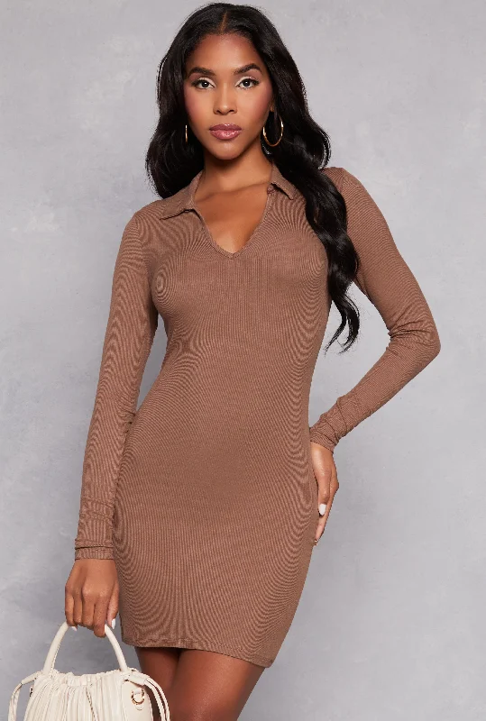 Long Sleeve Johnny Collar Bodycon Dress