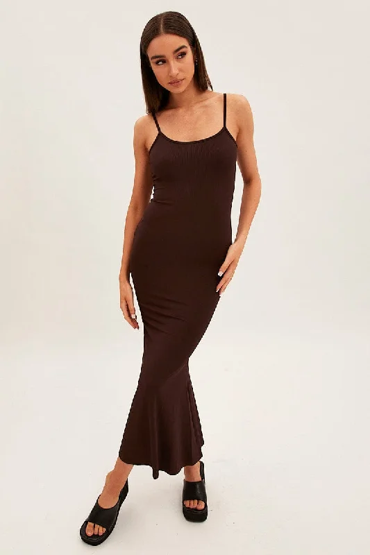 Brown Ruched Bodycon Dress