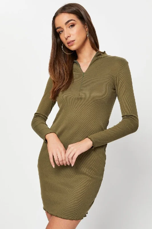 Green Bodycon Dress Long Sleeve Mini