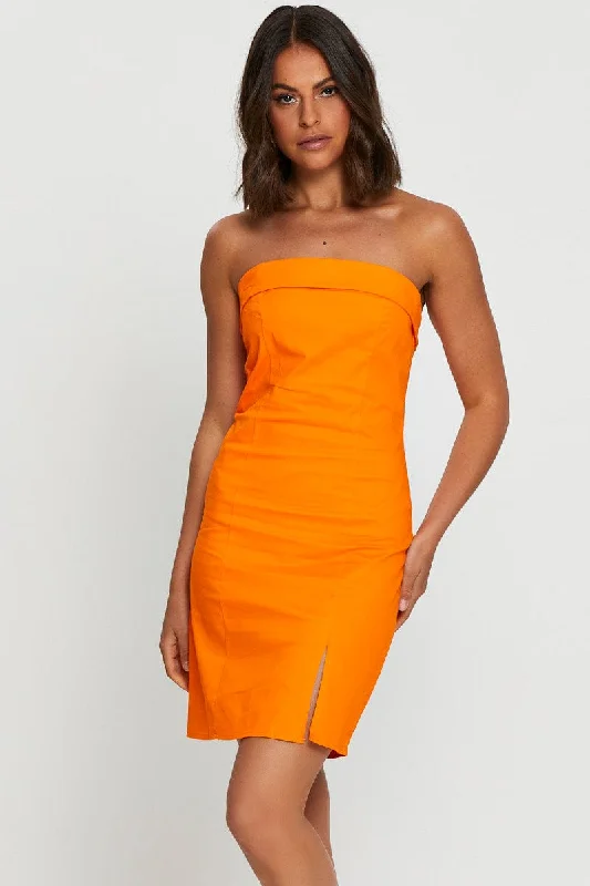 Orange Bodycon Dress Sleeveless Mini